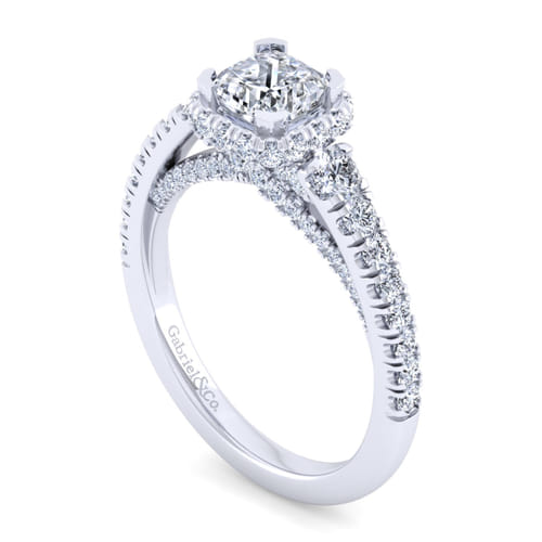 14K White Gold Cushion Hidden Halo Diamond Engagement Ring