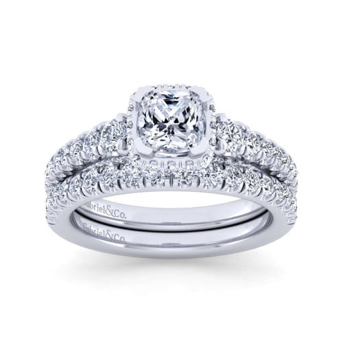 14K White Gold Cushion Hidden Halo Diamond Engagement Ring