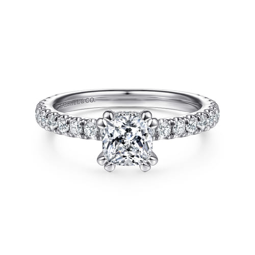 14K White Gold Cushion Hidden Halo Diamond Engagement Ring