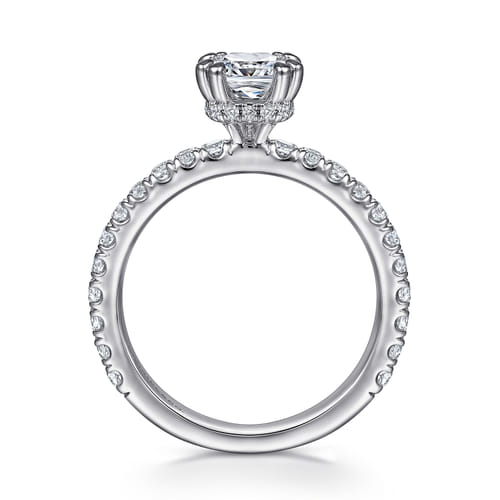 14K White Gold Cushion Hidden Halo Diamond Engagement Ring