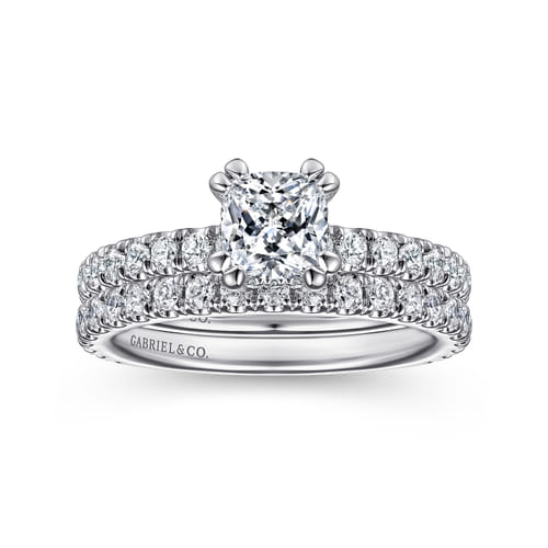 14K White Gold Cushion Hidden Halo Diamond Engagement Ring