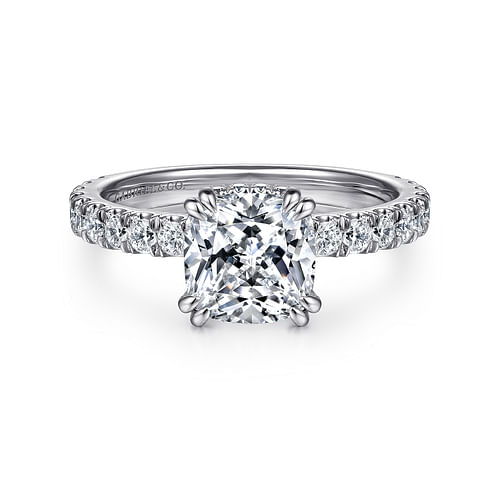 14K White Gold Cushion Hidden Halo Diamond Engagement Ring