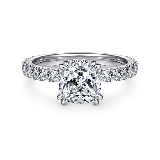 Gabriel - 14K White Gold Cushion Hidden Halo Diamond Engagement Ring
