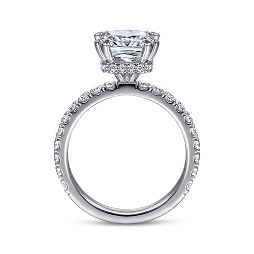 14K White Gold Cushion Hidden Halo Diamond Engagement Ring