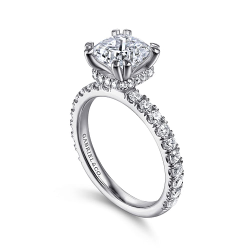 14K White Gold Cushion Hidden Halo Diamond Engagement Ring