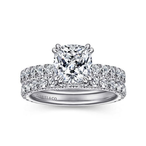 14K White Gold Cushion Hidden Halo Diamond Engagement Ring
