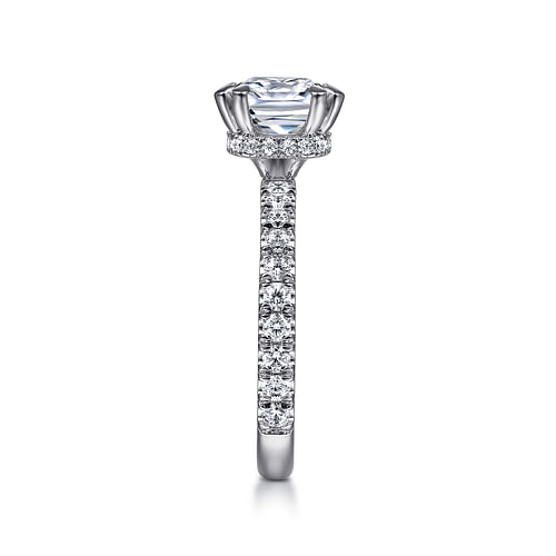 14K White Gold Cushion Hidden Halo Diamond Engagement Ring