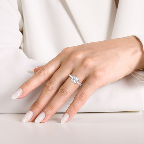 14K White Gold Cushion Hidden Halo Diamond Engagement Ring