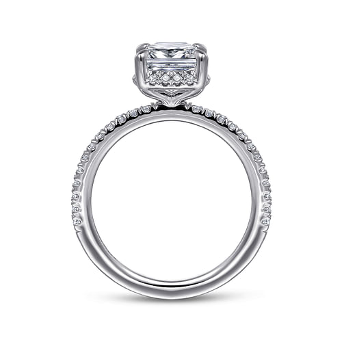 14K White Gold Cushion Hidden Halo Diamond Engagement Ring