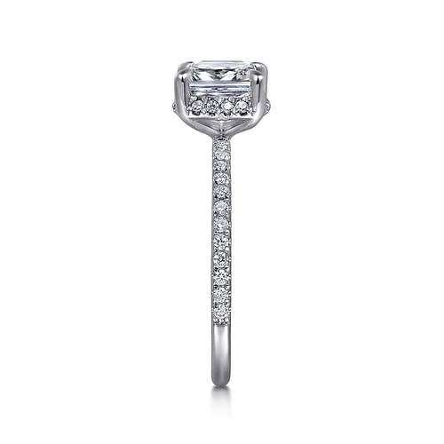 14K White Gold Cushion Hidden Halo Diamond Engagement Ring