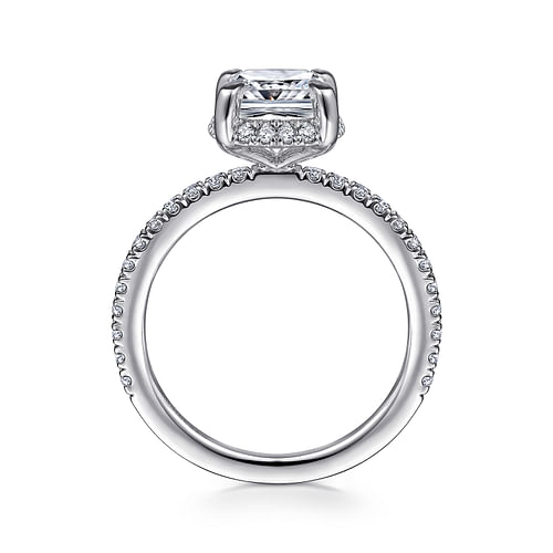 14K White Gold Cushion Hidden Halo Diamond Engagement Ring
