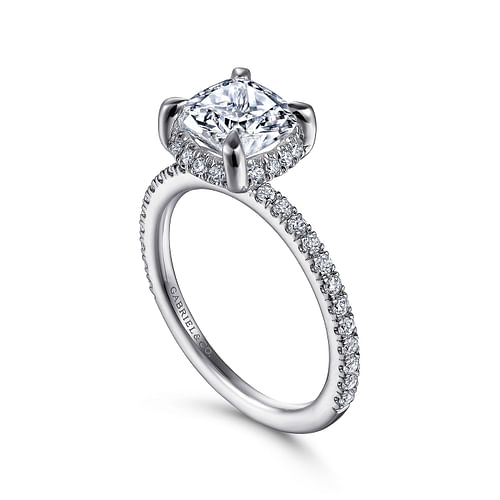 14K White Gold Cushion Hidden Halo Diamond Engagement Ring
