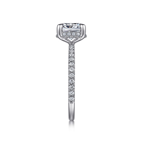 14K White Gold Cushion Hidden Halo Diamond Engagement Ring