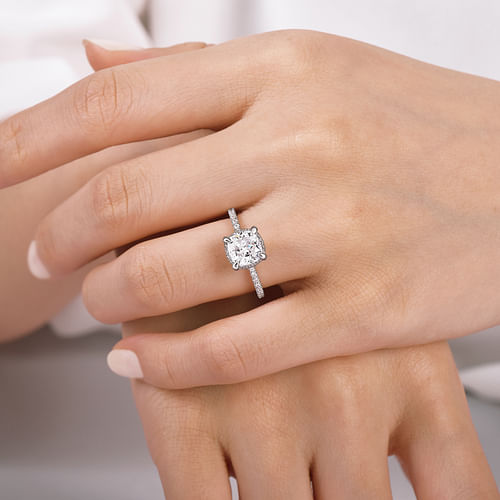 14K White Gold Cushion Hidden Halo Diamond Engagement Ring