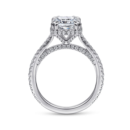 14K White Gold Cushion Hidden Halo Diamond Engagement Ring