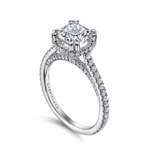 14K White Gold Cushion Hidden Halo Diamond Engagement Ring