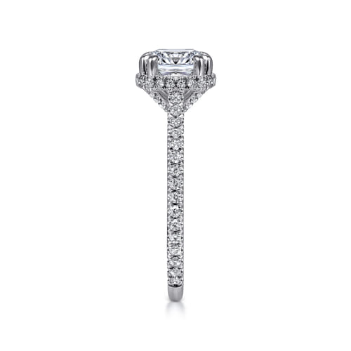 14K White Gold Cushion Hidden Halo Diamond Engagement Ring