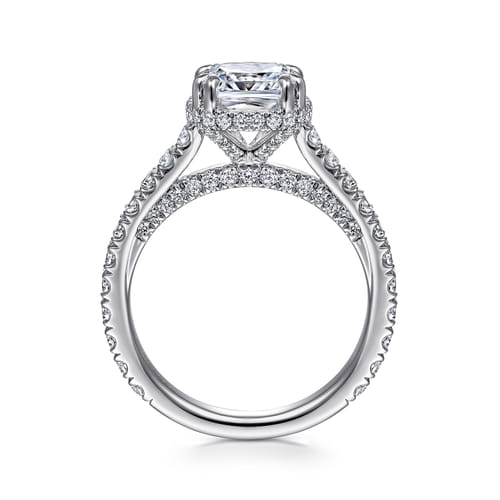 14K White Gold Cushion Hidden Halo Diamond Engagement Ring