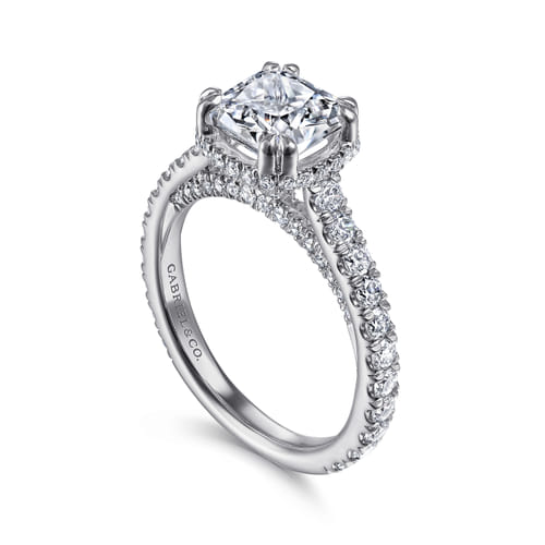 14K White Gold Cushion Hidden Halo Diamond Engagement Ring