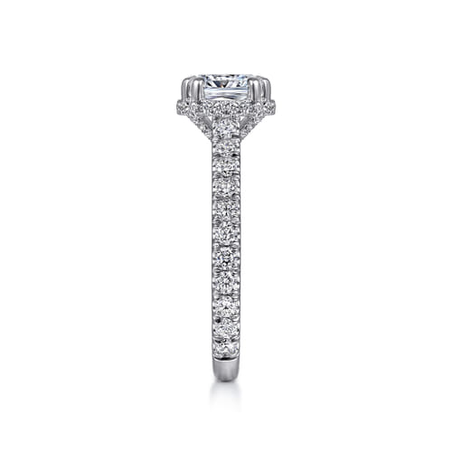 14K White Gold Cushion Hidden Halo Diamond Engagement Ring