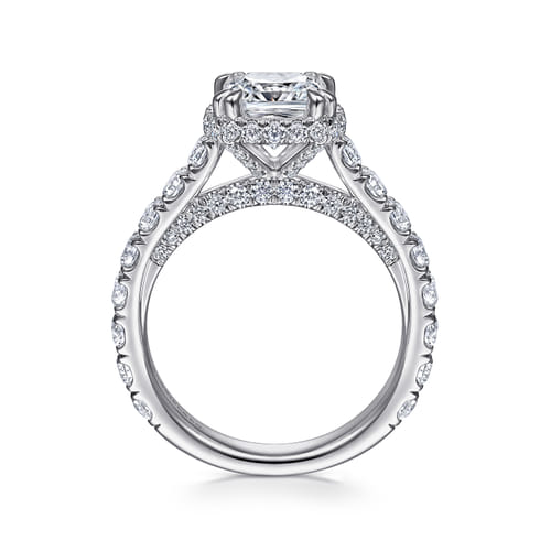 14K White Gold Cushion Hidden Halo Diamond Engagement Ring