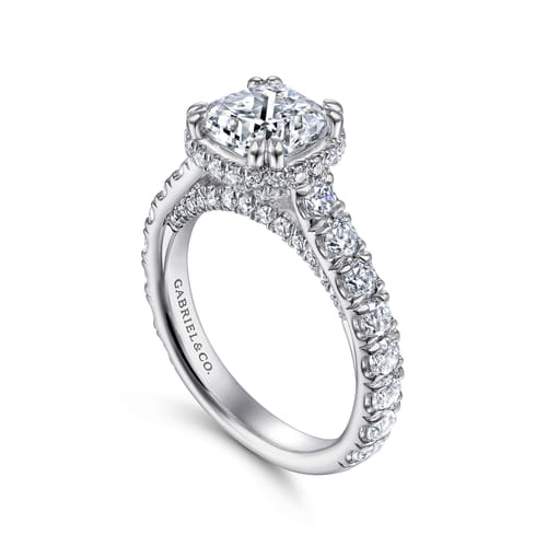 14K White Gold Cushion Hidden Halo Diamond Engagement Ring