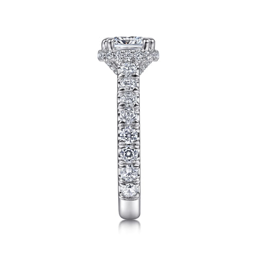 14K White Gold Cushion Hidden Halo Diamond Engagement Ring