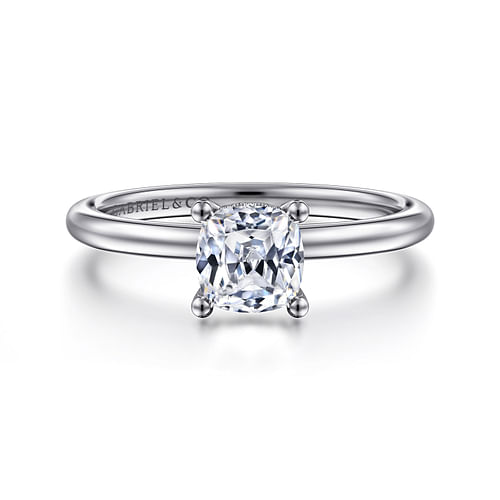 14K White Gold Cushion Hidden Halo Diamond Engagement Ring