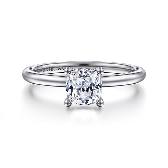 Gabriel - 14K White Gold Cushion Hidden Halo Diamond Engagement Ring