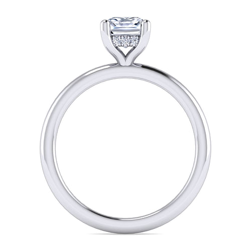 14K White Gold Cushion Hidden Halo Diamond Engagement Ring