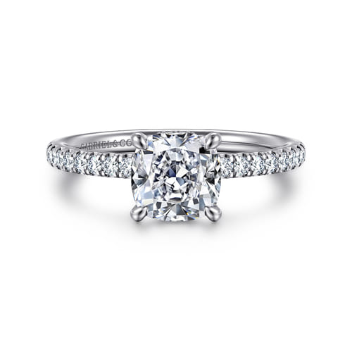 14K White Gold Cushion Hidden Halo Diamond Engagement Ring
