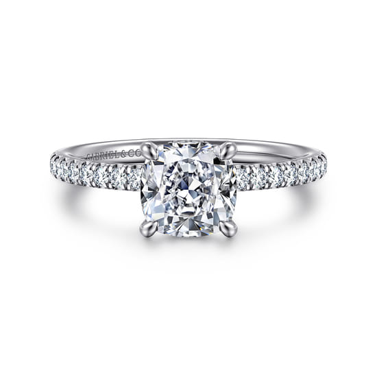 Gabriel - 14K White Gold Cushion Hidden Halo Diamond Engagement Ring