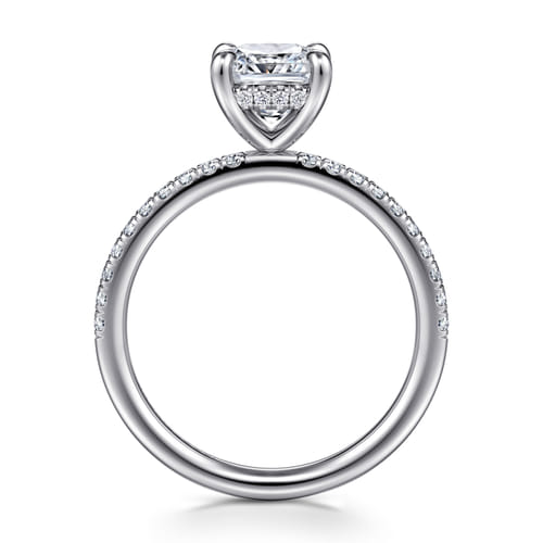 14K White Gold Cushion Hidden Halo Diamond Engagement Ring