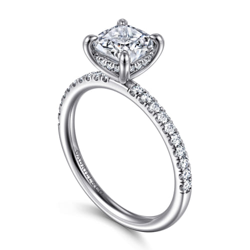 14K White Gold Cushion Hidden Halo Diamond Engagement Ring