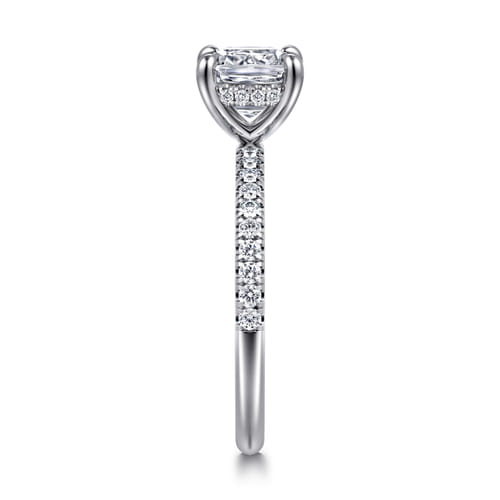 14K White Gold Cushion Hidden Halo Diamond Engagement Ring
