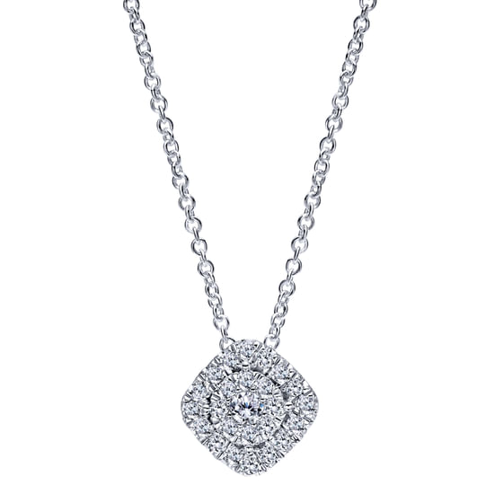Gabriel - 14K White Gold Cushion Shape Diamond Pavé Pendant Necklace