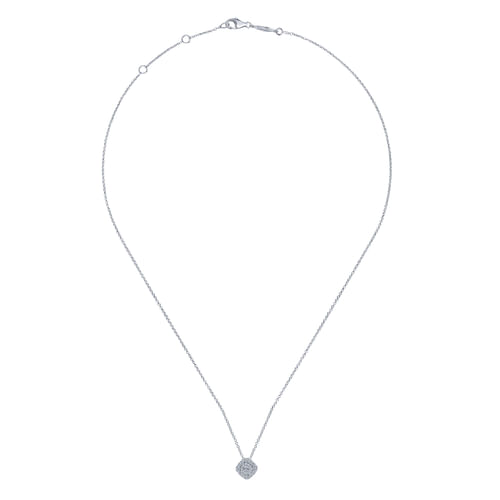 14K White Gold Cushion Shape Diamond Pavé Pendant Necklace