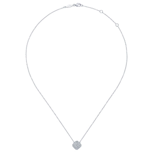 14K White Gold Cushion Shape Diamond Pavé Pendant Necklace