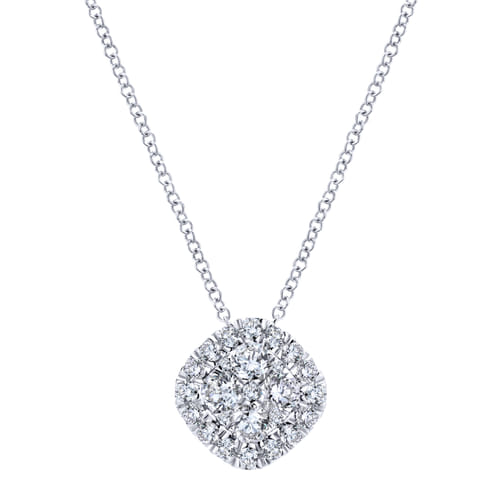 14K White Gold Cushion Shape Diamond Pavé Pendant Necklace 14K White Gold Cushion Shape Diamond Pavé Pendant Necklace