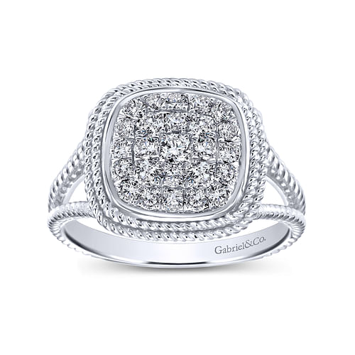 14K White Gold Cushion Shape Diamond Pavé Split Shank Ring