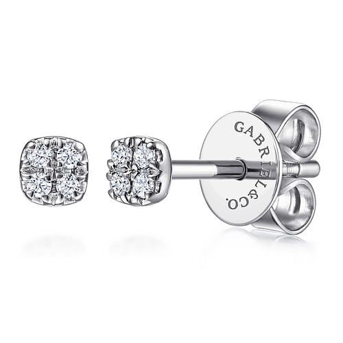 14K White Gold Cushion Shape Pavé Diamond Stud Earrings