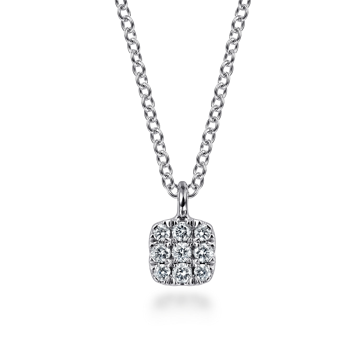 Gabriel - 14K White Gold Cushion Shaped Diamond Cluster Pendant Necklace