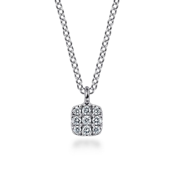 Gabriel - 14K White Gold Cushion Shaped Diamond Cluster Pendant Necklace