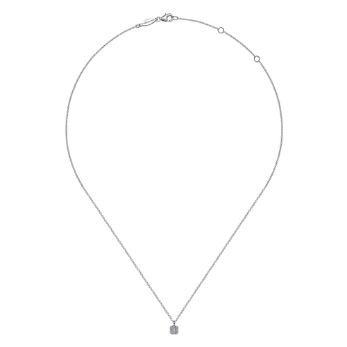 14K White Gold Cushion Shaped Diamond Cluster Pendant Necklace