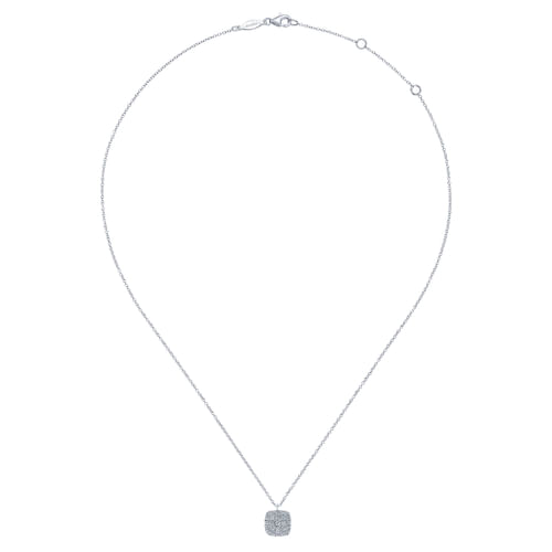 14K White Gold Cushion Shaped Diamond Cluster Pendant Necklace