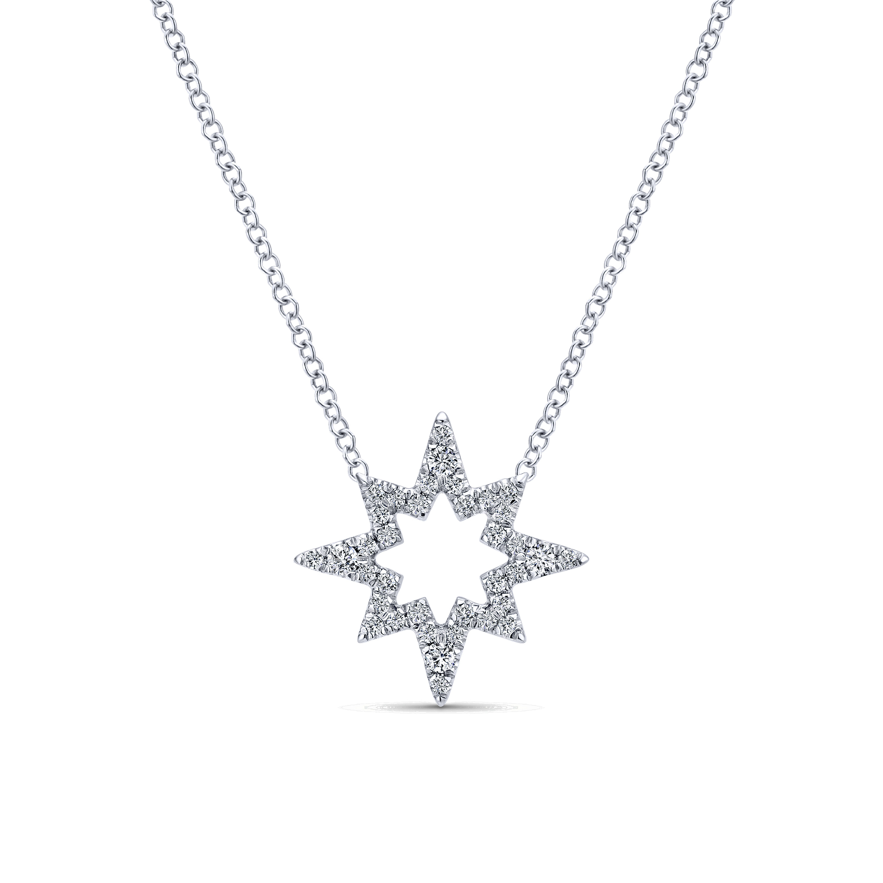14K White Gold Cutout Diamond Star Pendant Necklace