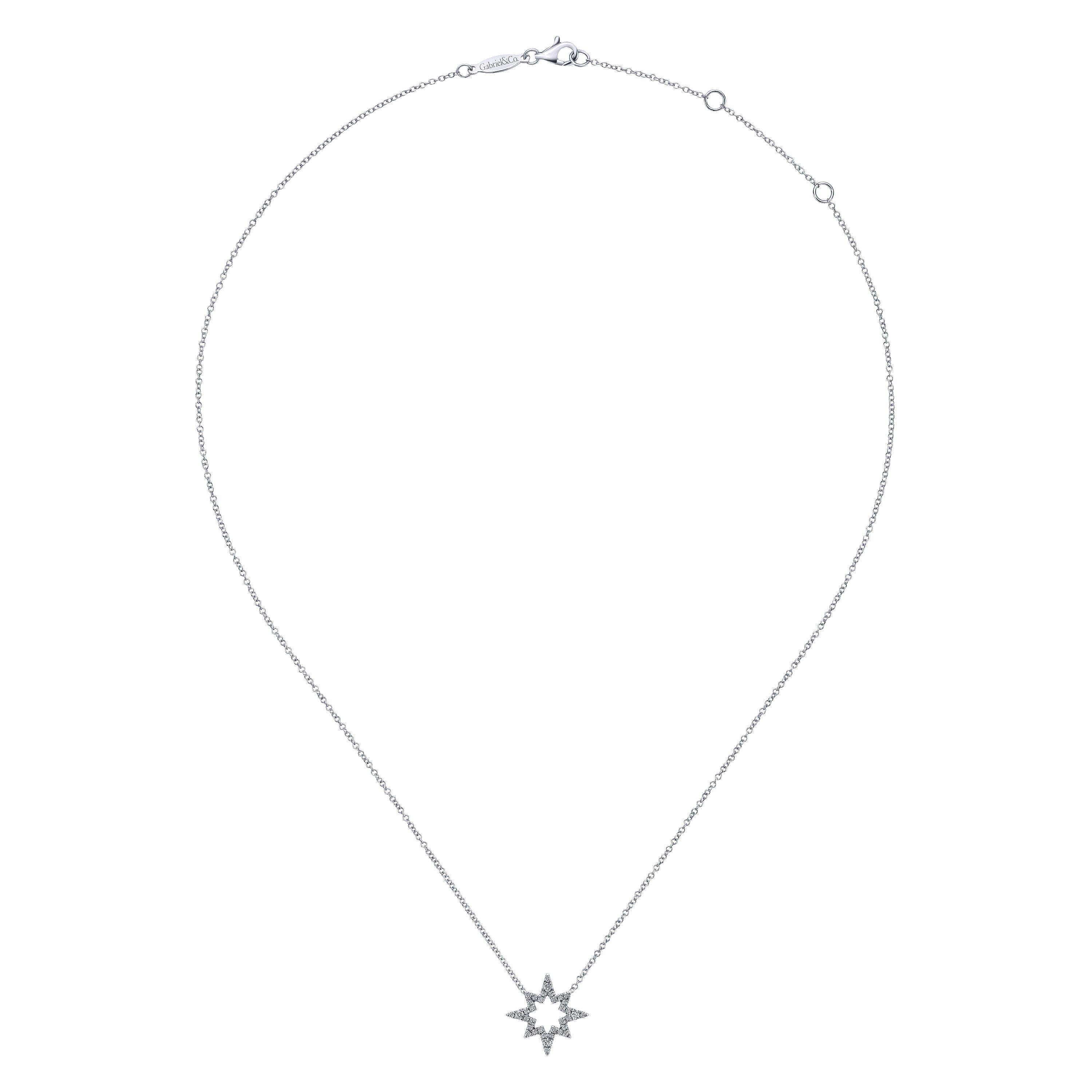 14K White Gold Cutout Diamond Star Pendant Necklace