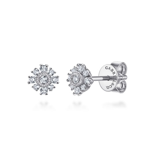 Gabriel - 14K White Gold Dainty Floral Diamond Stud Earrings