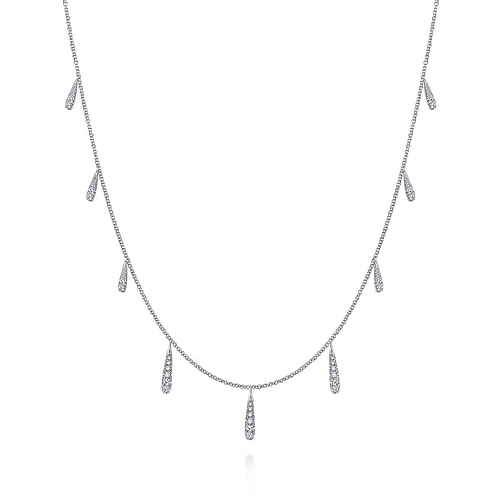 14K White Gold Dangling Diamond Station Necklace