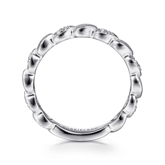 14K White Gold Delicate Leaf Diamond Stackable Ring angle 2